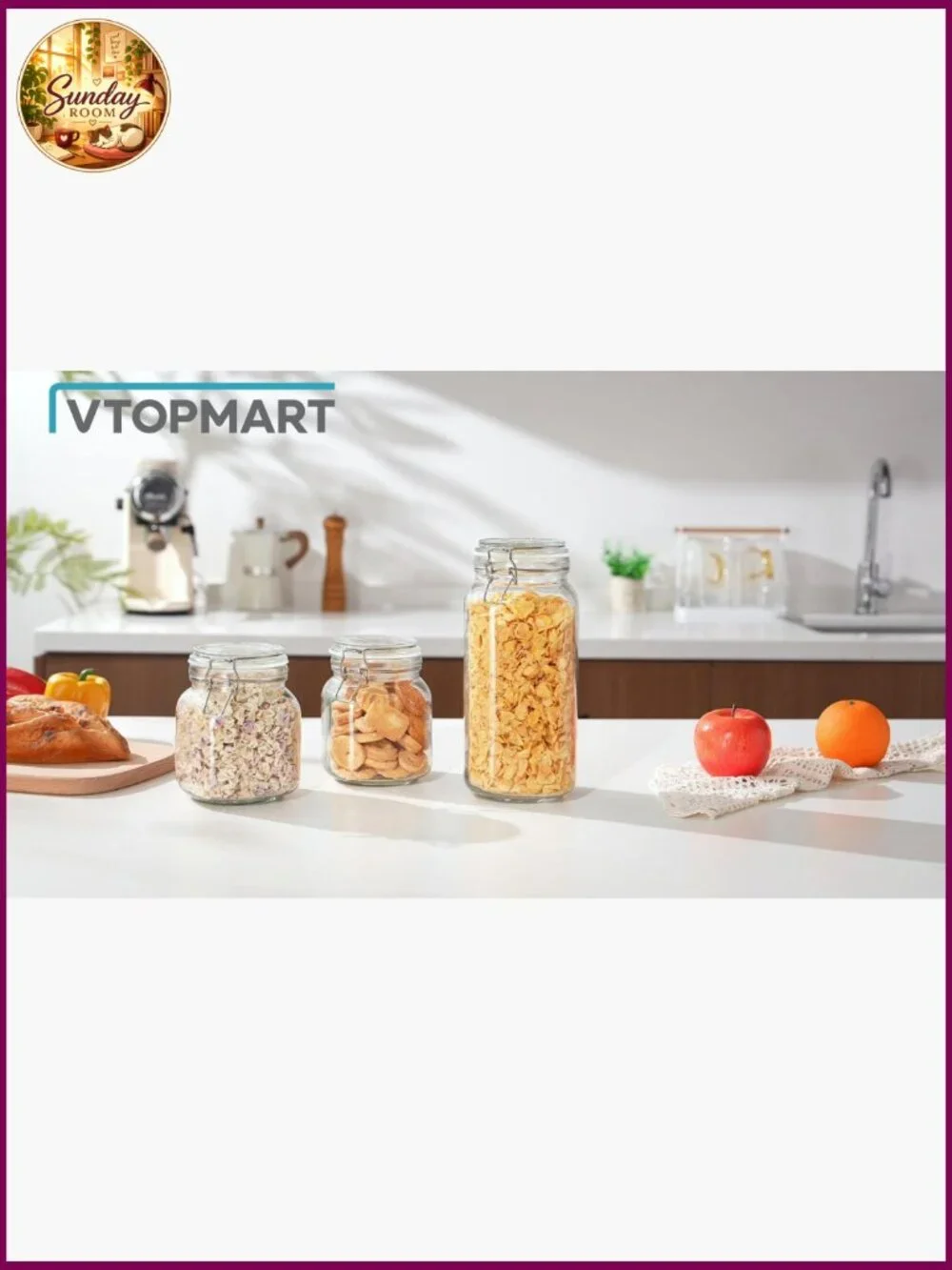 3 Pack 78oz Glass Food Storage Jars with Airtight Clamp Lids